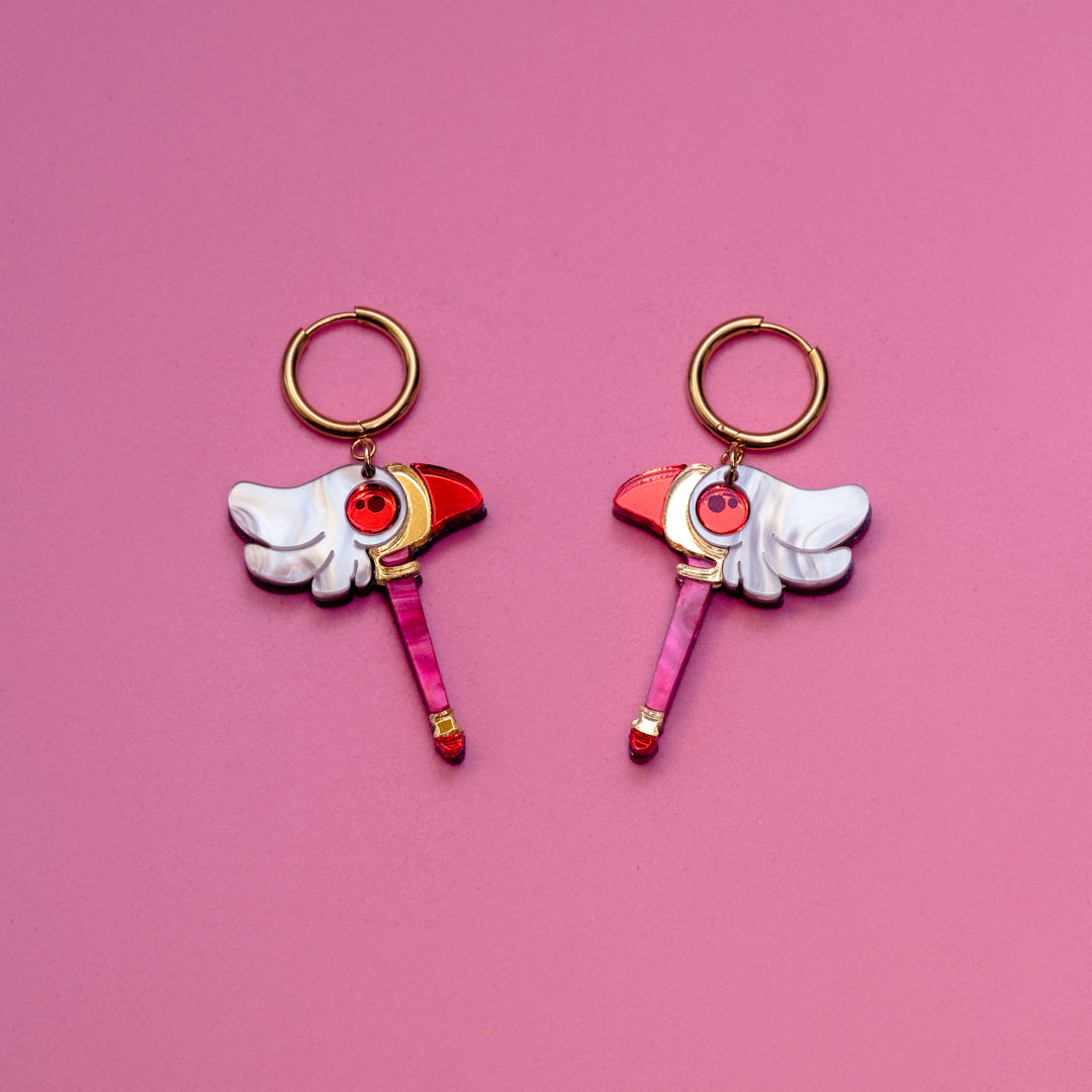 Pendientes de metacrilato inspirados en tu serie de anime de la infancia Sakura Cazadora de Cartas, Espejo dorado y color para dar ese toque brillante a esta joyita