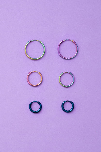 aros iridiscentes y azul electrico de acero inoxidable