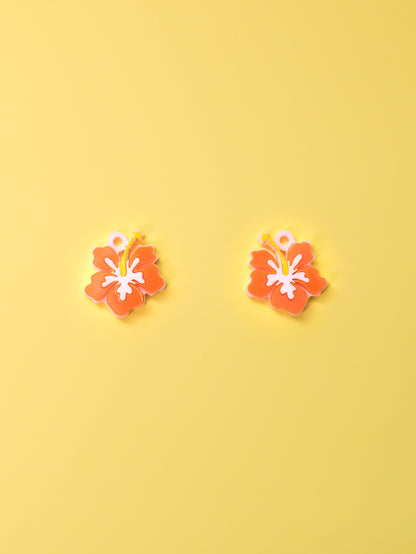 Flor de hibisco hawaiana inspirada en Lilo y Stitch. De color naranja. Aros en acero inoxidable. 