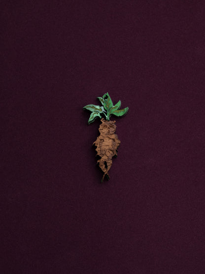 Pack de 4 pendientes de metacrilato inspirados en el mundo mágico, en este caso la mandragora hecha con metacrilato verde y madera